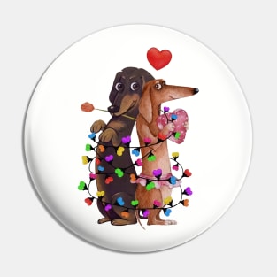 Dachshund Couple With Color Lights Happy Valentine's Day Pin