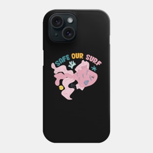 Safe our Surf quote with cute sea animal fish, starfish, coral and shell aesthetic pastel color illustration. Phone Case