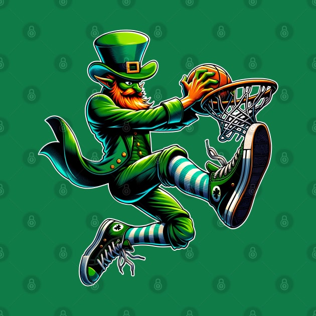 St Patrick's Day Leprechaun Irish Basketball Player Slam Dunk by E