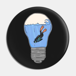 Scuba Diver in a lightbulb creative handdrawn Gift Pin