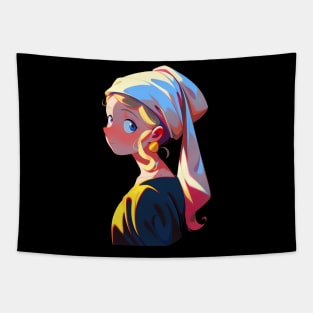 Girl with Earring T-shirt Color Background Tapestry