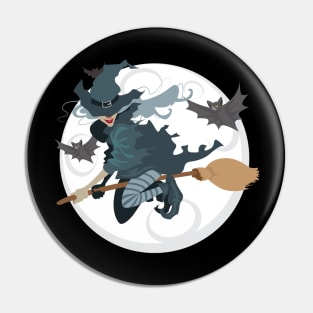 Halloween Witch Flying With Bats Pin