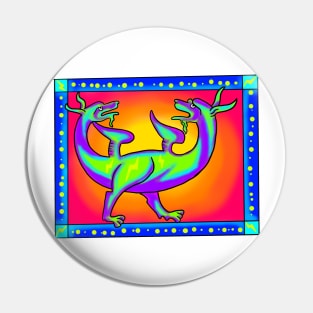 Weird Medieval Two Headed Dragon Frank 90's Retro Art Style Pin