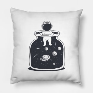 Hand drawn Astronaut is in a jar with space Pillow