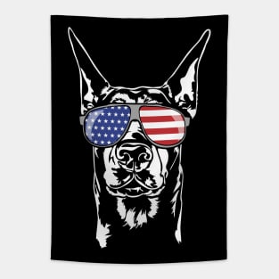 Doberman Pinscher American Flag sunglasses patriotic dog Tapestry