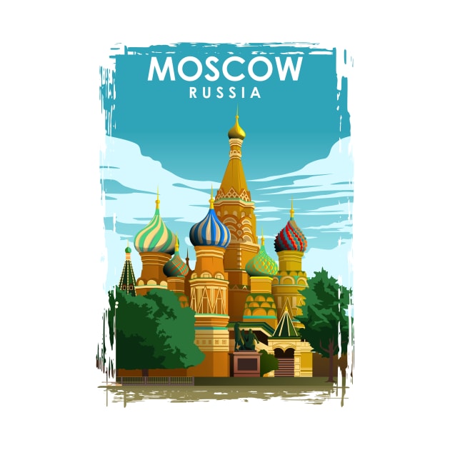 Moscow Russia Vintage Minimal Travel Poster by jornvanhezik