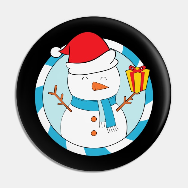 Cute Snow Man Santa Hat Christmas Gift Pin by BadDesignCo