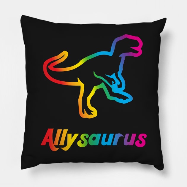 Allysaurus Gay Pride Parade Rainbow Dinosaur Pillow by glintintheeye