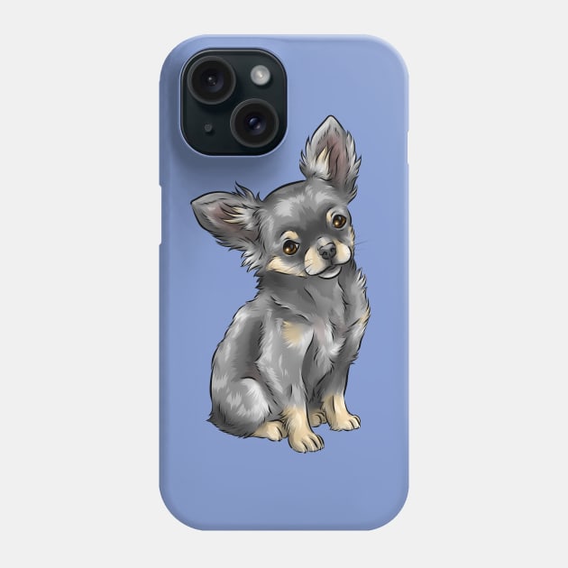 Long Haired Chihuahua | Blue and Tan | Cute Dog Art Phone Case by Shirin Illustration