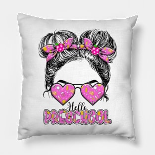 Kids Hello Preschool Messy Bun Girls Pre-k Back To School Pillow