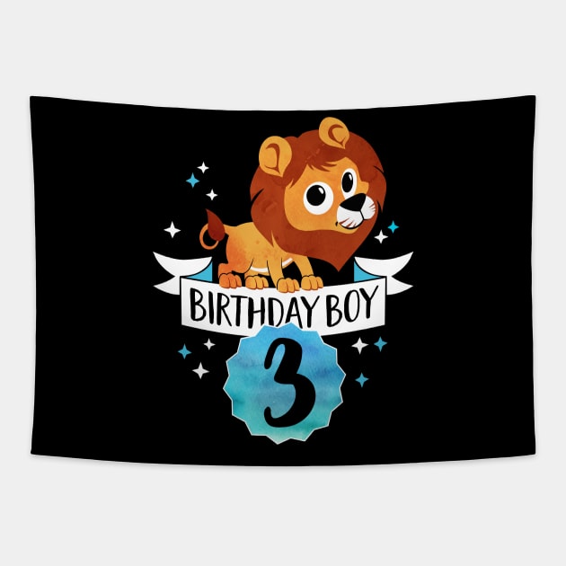 Birthday Boy Lion - Three Years Child Baby Toddler Gift - Third Birthday - 3rd bday Tapestry by CheesyB