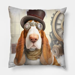 Cute Basset Hound Steampunk Style with Goggles Pillow