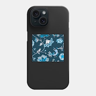 Exotic chintz with bird - blue/navy Phone Case