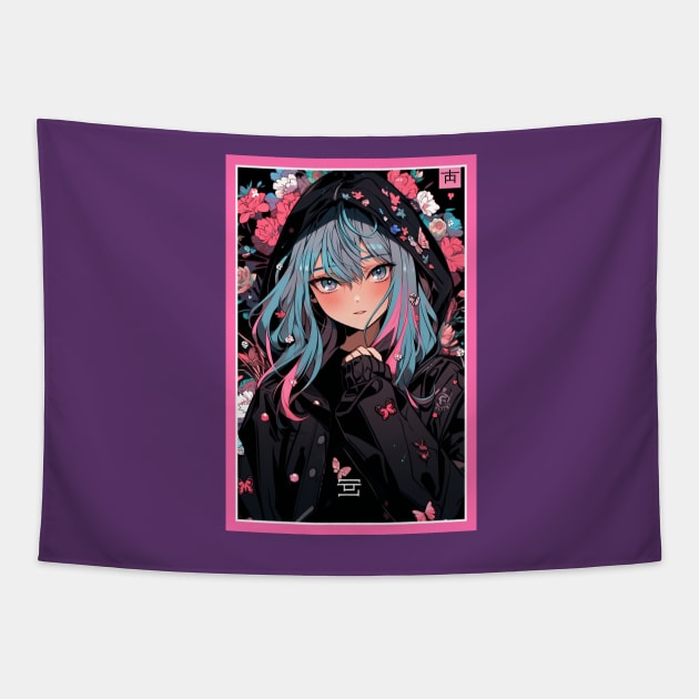 Aesthetic Anime Girl Pink Black | Quality Aesthetic Anime Design | Premium Chibi Manga Anime Art Tapestry by AlNoah