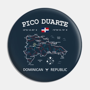 Dominican Republic Flag Travel Map Pico Duarte Coordinates Roads Rivers and Oceans White Pin