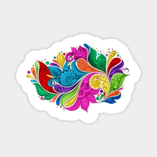 Paisley Garden Indian Style Print on White Magnet