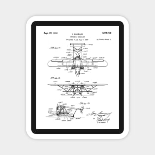 Seaplane Patent - Biwing Seaplane Art - Black And White Magnet