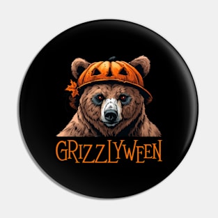 Grizzly with Pumpkin Head - Grizzly Bear Halloween Pin