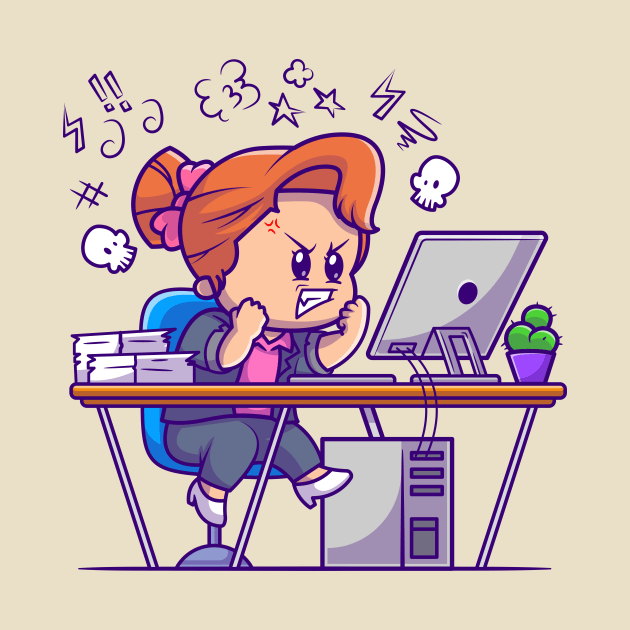 Angry Girl Working On Computer Cartoon by Catalyst Labs
