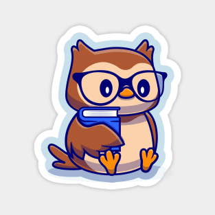 Cute Owl With Book Cartoon Magnet