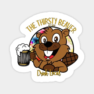 The Thirsty Beaver with mug colorful background Magnet