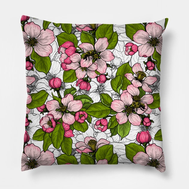 Apple blossom on  white Pillow by katerinamk