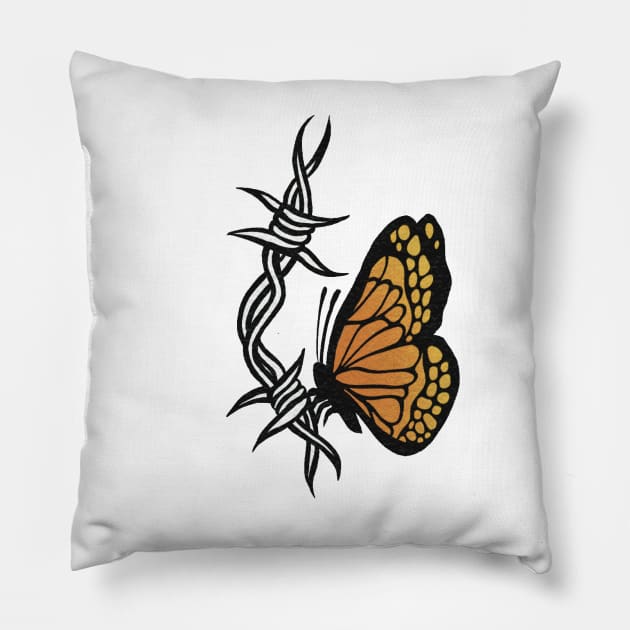 BARBED WIRE MONARCH BUTTERFLY Pillow by DXTROSE