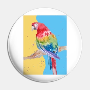 Parrot Watercolor Painting Macaw - on blue and yellow Pin