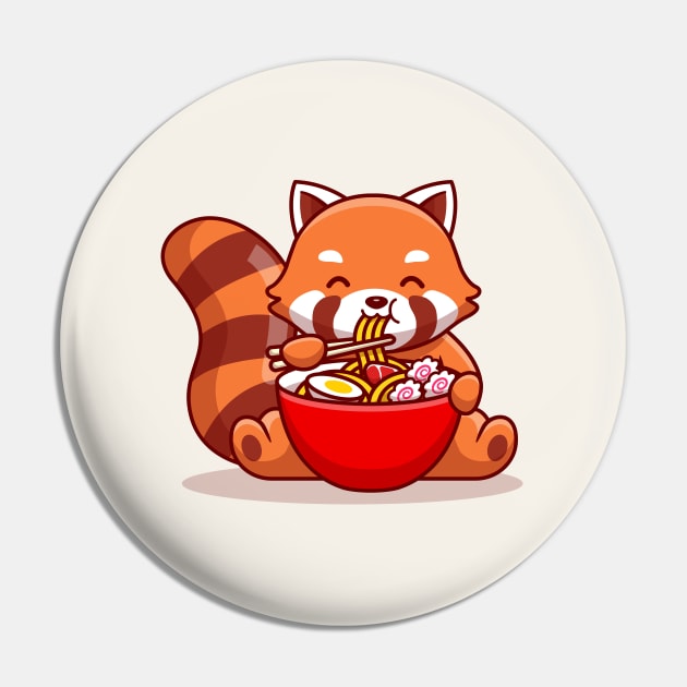 Cute Red Panda Eating Ramen Pin by Nessanya