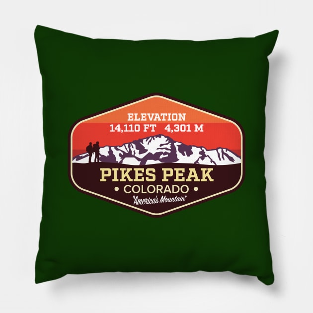 Pikes Peak Colorado - America's Mountain climbing badge Pillow by TGKelly