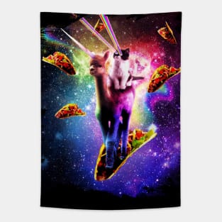 Cosmic Cat Riding Alpaca Unicorn Tapestry