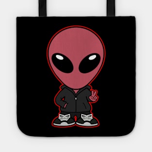 Space Alien Extraterrestrial Peace Hand Sign (Red) Tote