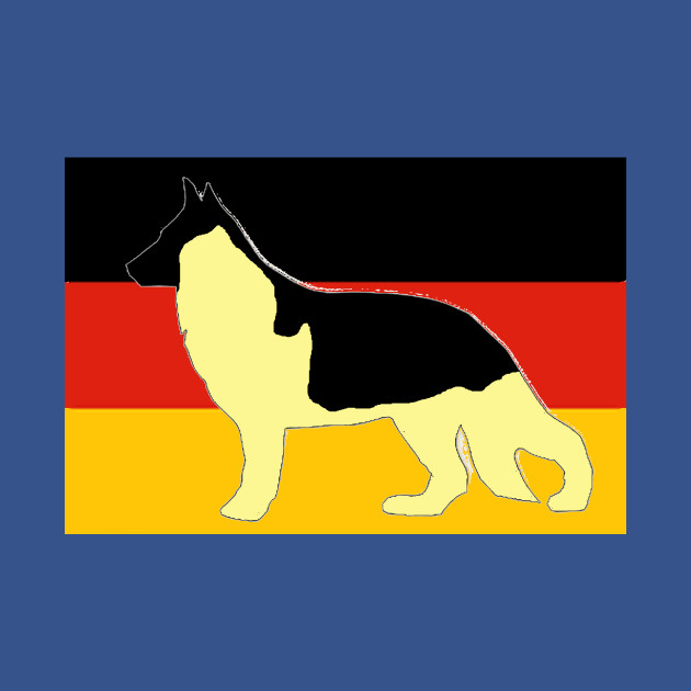 Discover german shepherd black and cream silhouette on flag - German Shepherd - T-Shirt