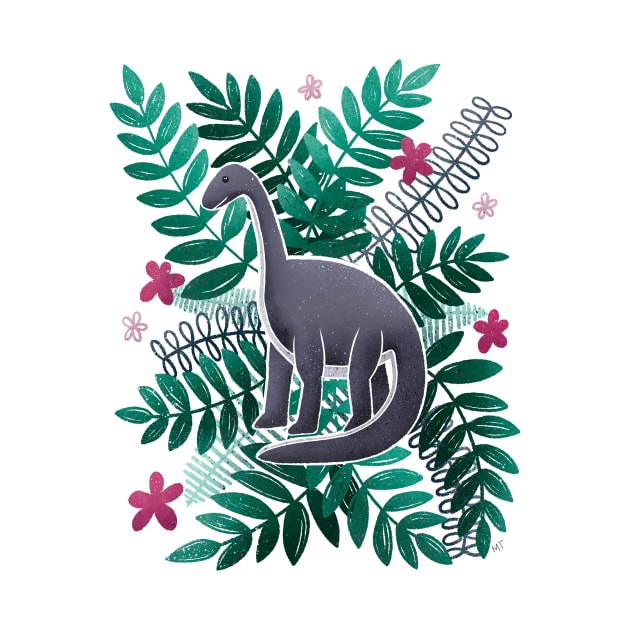 Dinosaur & Leaves - Black by monitdesign