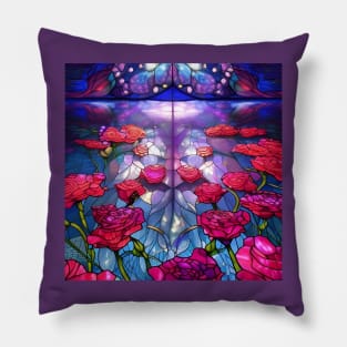 Beautiful Colorful Stained Glass Roses Pillow