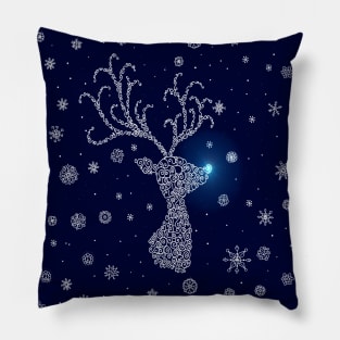 Winter Snowy Glowing Reindeer Head Pillow