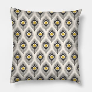 Modern Peacock Feather with Gold Heart Accent Decorative Pillow