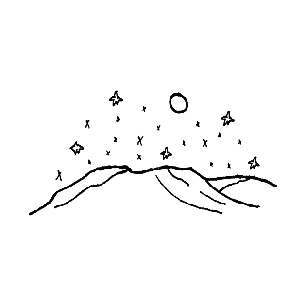 Mountains with Stars and Full Moon Drawing by russelwester