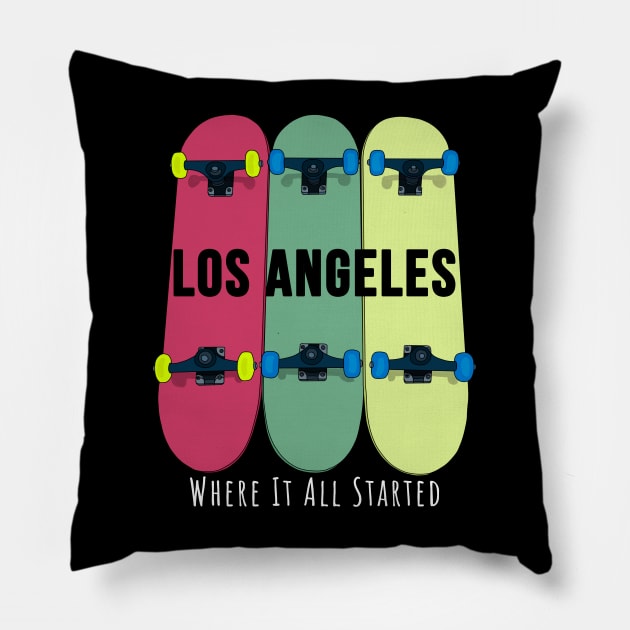 Los Angeles Where it All Started Skateboarding Skate Pillow by DiegoCarvalho