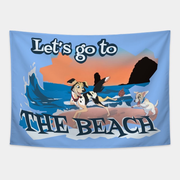 Dogs on a Beach Tapestry by CartoonMyDog!