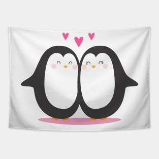 Cartoon Penguin Lover Art Tapestry