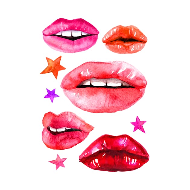 Watercolor lips and stars by fears