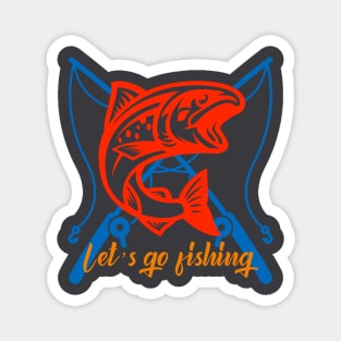 Let's Go Fishing (red cartoon fish and rods) Magnet