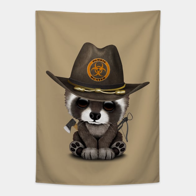 Baby Raccoon Zombie Hunter Tapestry by jeffbartels