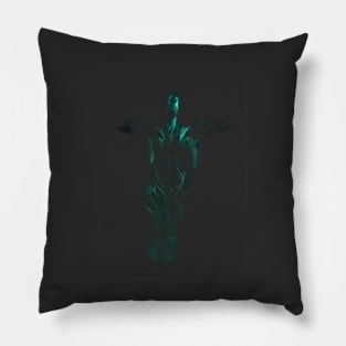 Glimpse of angel like creature. Beautiful girl. Dark, green, gray. More reflex. Pillow