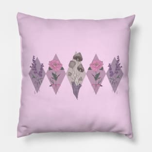 Flower and Mushrooms Peonies Lilac Pillow