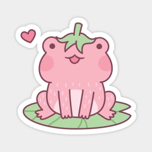 Cute Pink Strawberry Frog Doodle Magnet