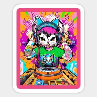 DJ Kitty Sticker for Sale by BassDroppinWear