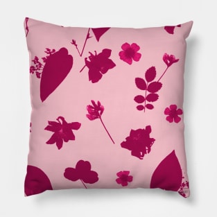 Pink Floral Pressed Flower and Leaf Pattern Pillow