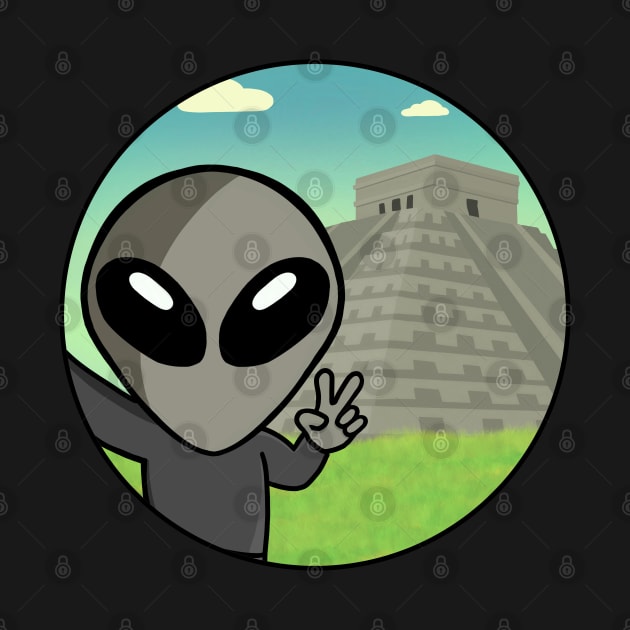 Space Alien Selfie Chichen Itza - Version 2 by SpaceAlienTees